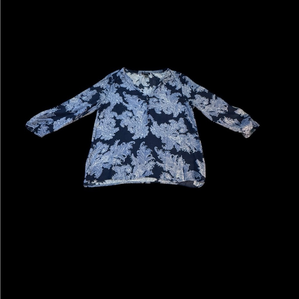 Lucky Brand Navy and White Floral Blouse